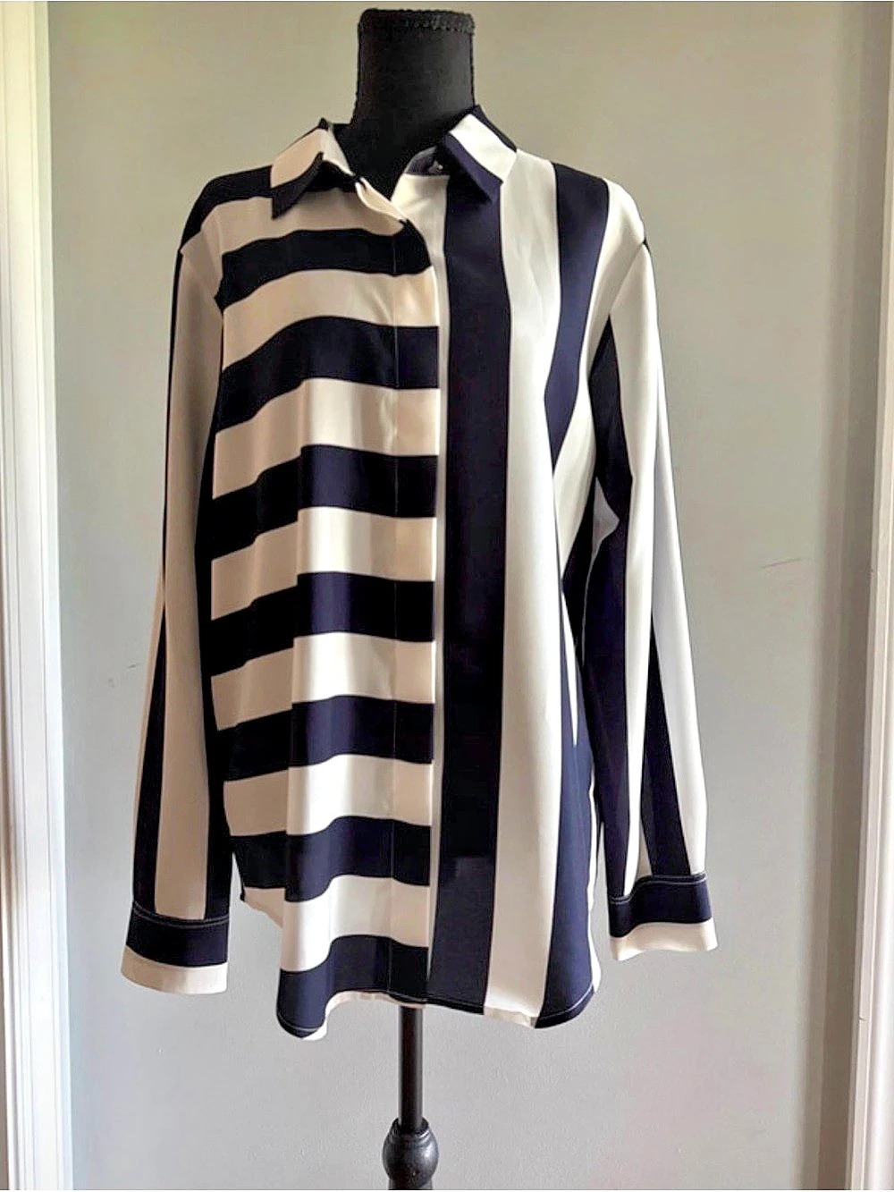 DKNY Striped Button Down in Black & White Like New